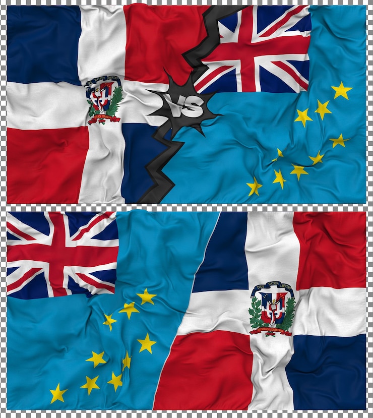 PSD tuvalu versus dominicana meia bandeira combinada texturas 3d de tecido de bump