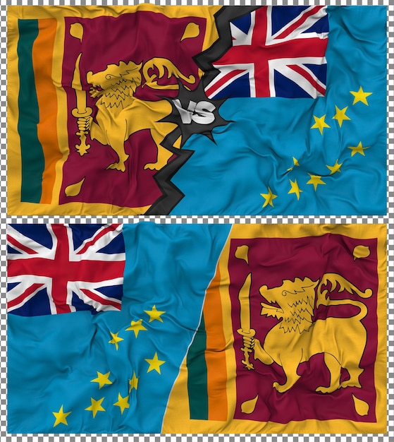 Tuvalu vs Sri Lanka Half Combined Flag Cloth Bump Texture Rendering 3D Il s'agit d'un drapeau à moitié combiné.