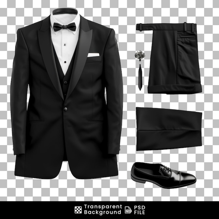 PSD tuxedo preto e branco isolado em fundo transparente