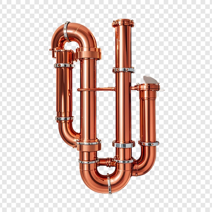 PSD tuyaux en cuivre sur fond transparent
