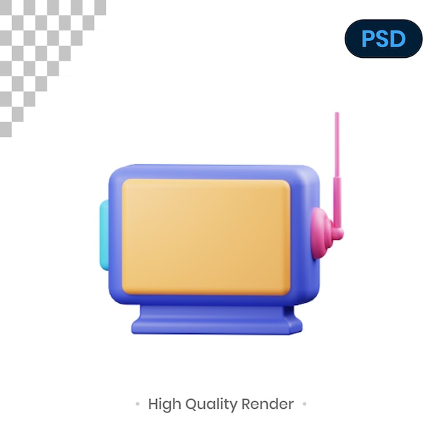 TV 3D Render Ilustración Premium Psd