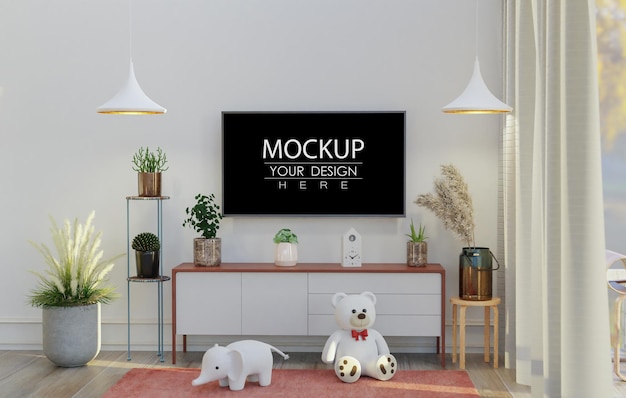 Tv nel mockup del soggiorno