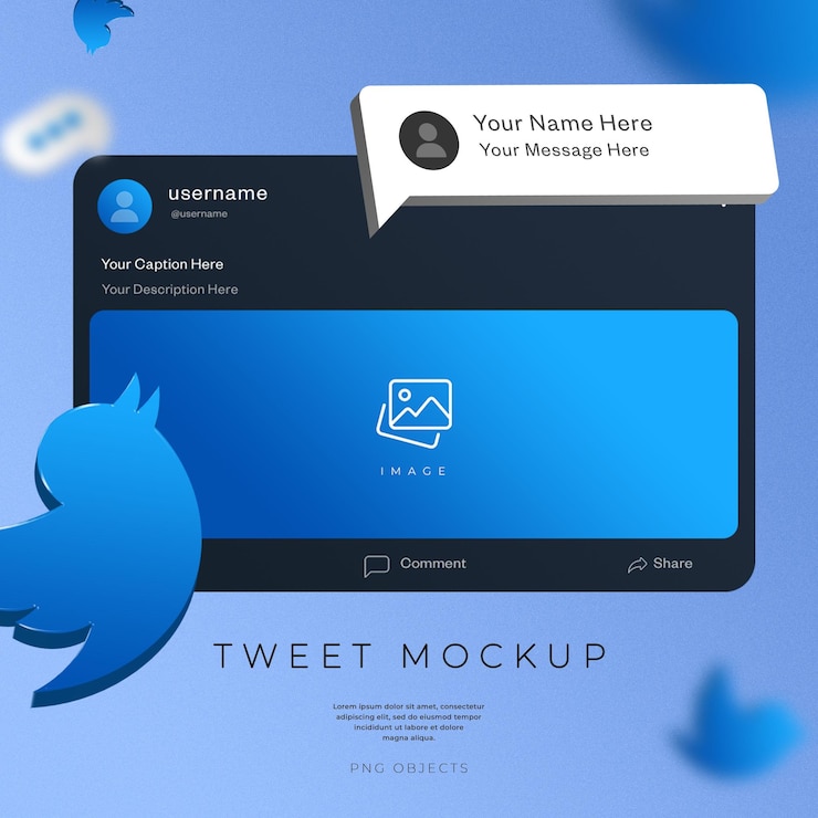 PSD tweet su twitter con elementi 3d