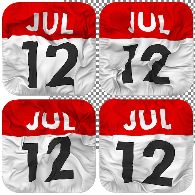 twelfth 12th july date calendar icon isolated four waving style bump texture 3d rendering