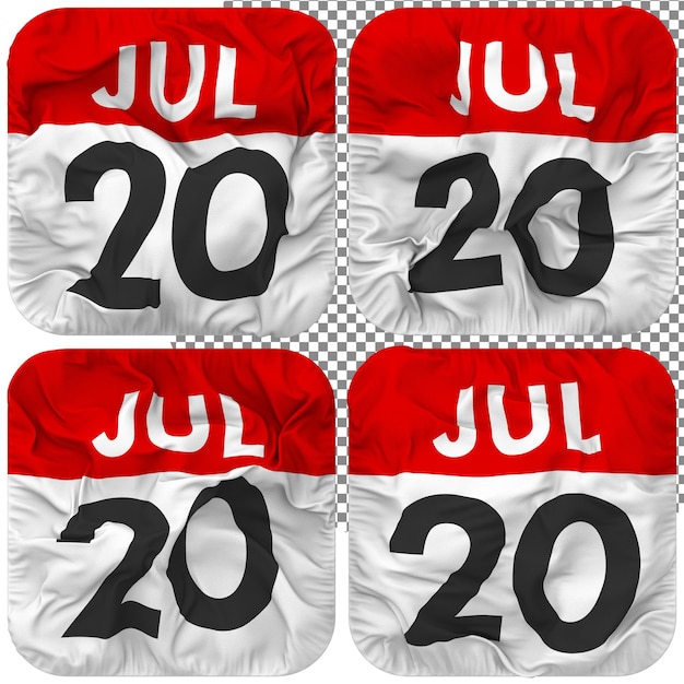 twentieth 20th july date calendar icon isolated four waving style bump texture 3d rendering
