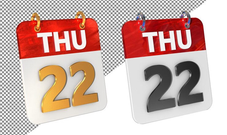 PSD twenty second 22nd thursday date 3d icon isolated gold amp glossy 3d rendering