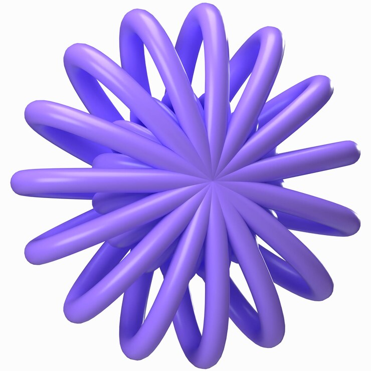 PSD twisted spiral 3d flower in glossy purple 3d render