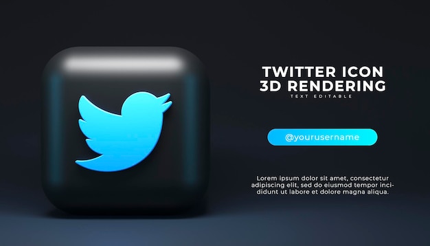 Twitter 3d render aplicación logo fondo youtube plataforma de redes sociales