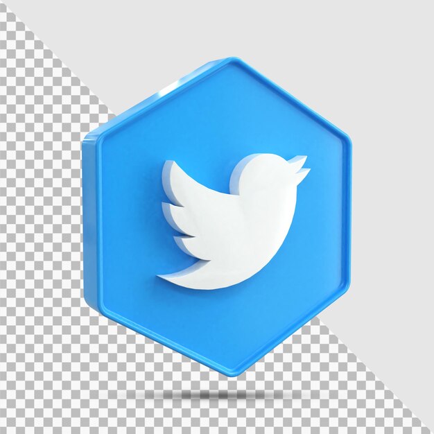 Twitter 3d Social Media icon Icona 3d lucida colorata rendering 3d per la composizione