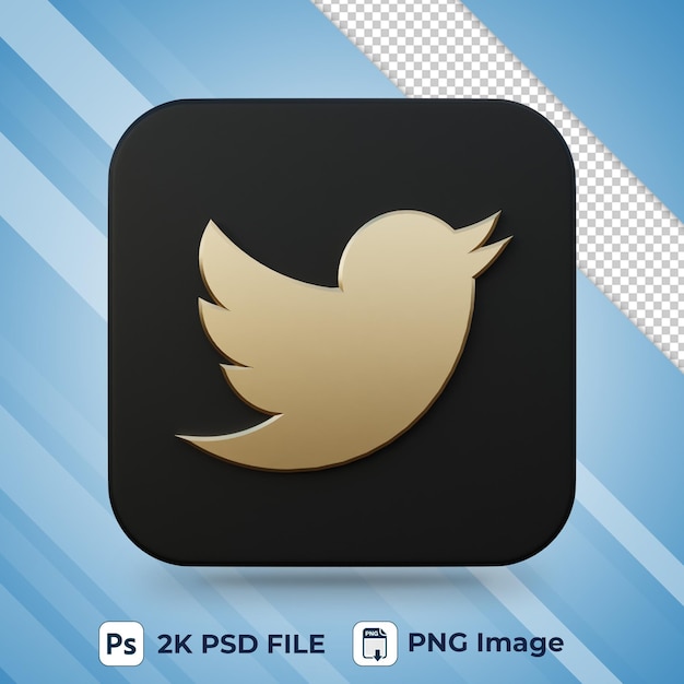 Twitter Gold und Schwarz Social Media 3D-Symbol für UI-Design