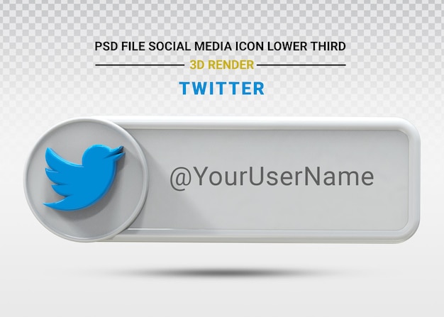 Twitter ícone de mídia social terceiro banner inferior do estilo de renderização em 3d cor branca