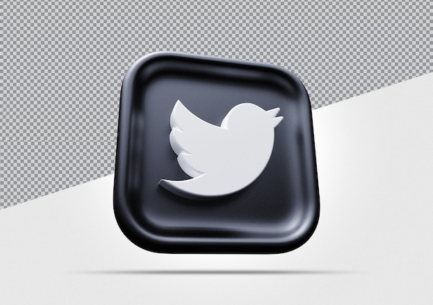 twitter, icono, negro, 3d, render