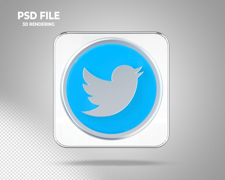 PSD twitter logo 3d social media com glass styles