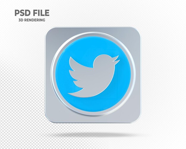 Twitter logo 3d social media con estilos plateados