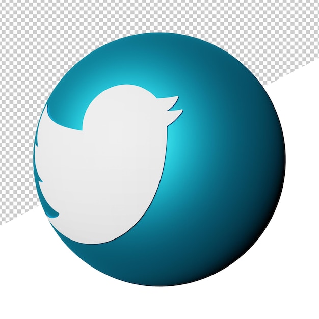 Twitter-Logo Seitenansicht 3D-Rendering Illustration Symbol Kugel Metall transparenten Hintergrund