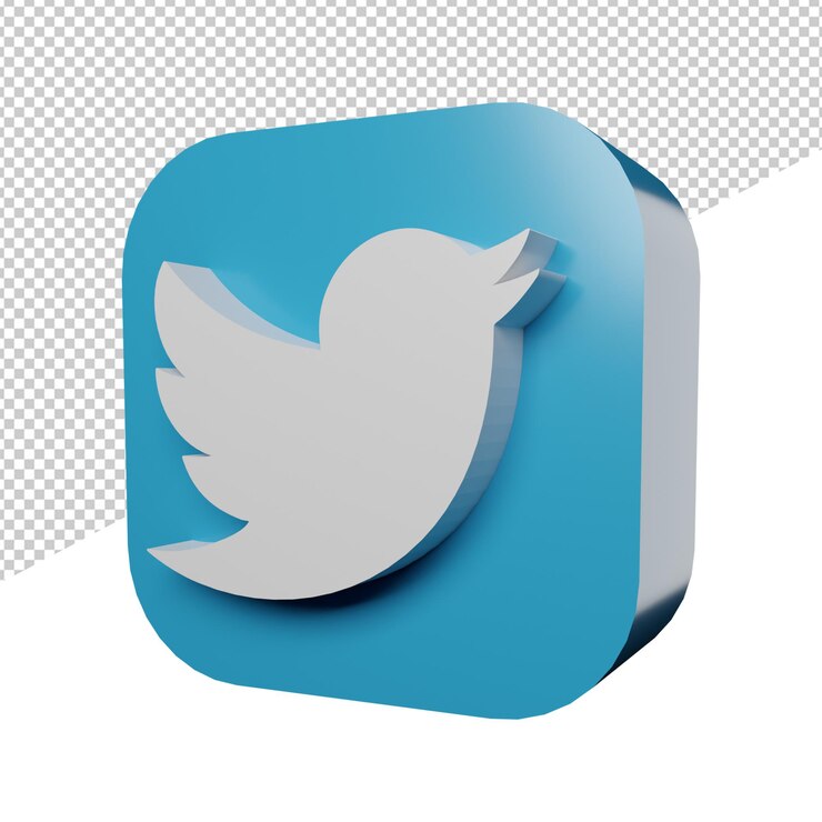 PSD twitter logo vista lateral 3d renderizado ilustración icono cuadrado redondeado fondo transparente