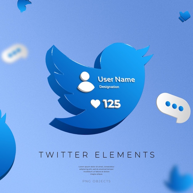 PSD twitter render 3d elementos llamadas notificaciones chat