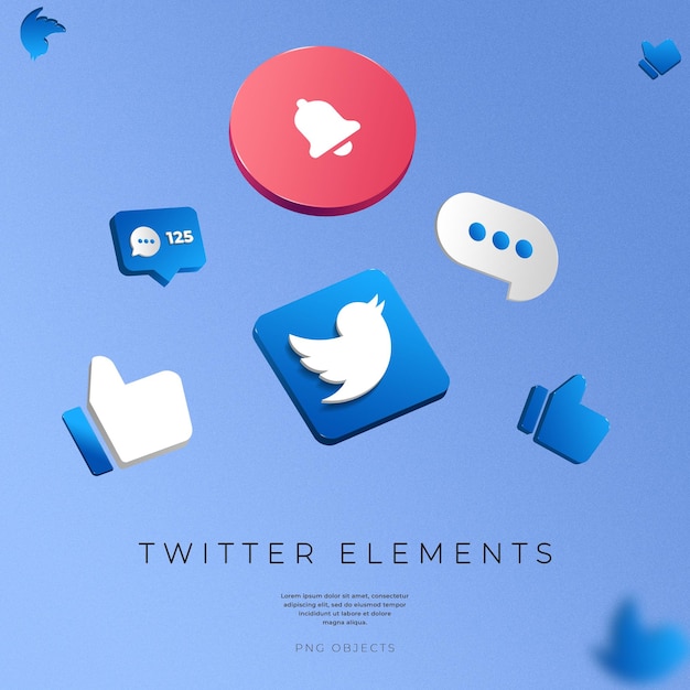 Twitter render 3d elementos llamadas notificaciones chat