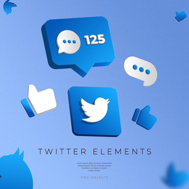 Twitter Rendu 3D Éléments Appels Notifications Chat
