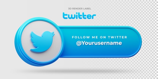 Twitter sígueme banner 3d render etiqueta aislada sobre fondo blanco