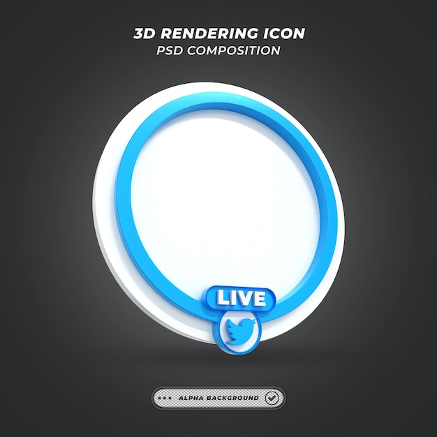 Twitter Social Media Live-Videostreaming Frame in 3D-Rendering