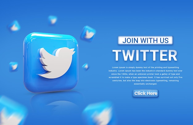 PSD twitter social media marketing vorlage banner social media marketing post mit 3d-symbol