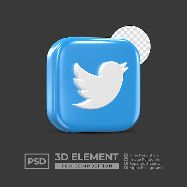 Twitter-symbol 3d-renderelement für kompositions-premium-psd