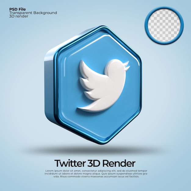 Twitter trasparente di icone 3d con elementi esagonali