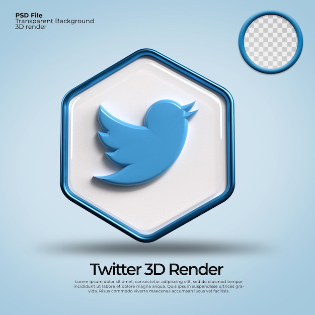 Twitter trasparente di icone 3d con elementi esagonali