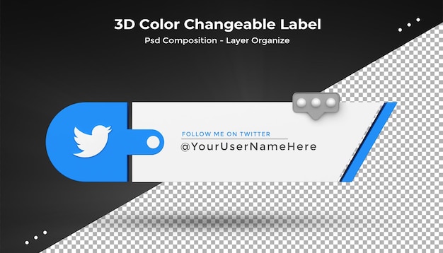 PSD twitter verbinden sie uns auf social media unteres drittel 3d-design rendersymbol badgexa