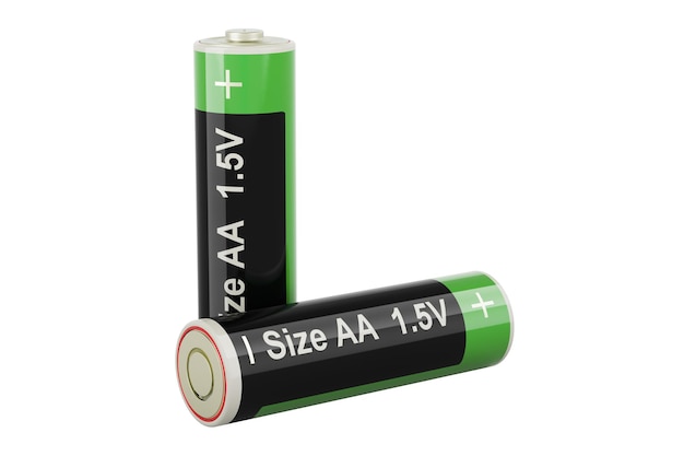 Two Batteries size AA 3D rendering isolated on transparent background