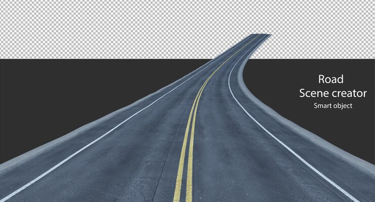PSD two lanes road clipping path asphalt road isolated
