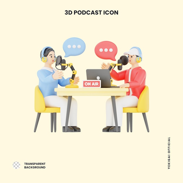 Two Man Podcast 3D Podcast Illustration für uiux Web-App Infographic usw.
