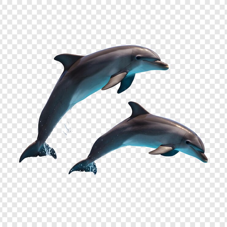 Two playful dolphins swimming in the ocean