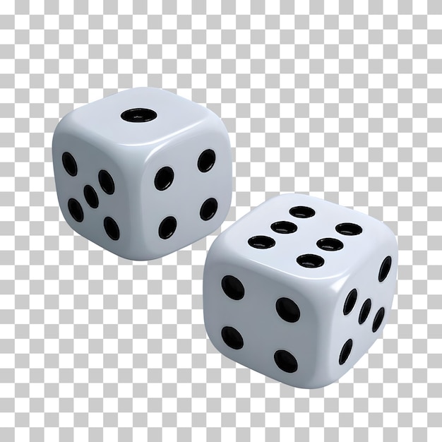 Two white dice rolling isolated on transparent background