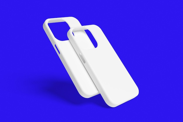 Two white phone cases on a blue surface
