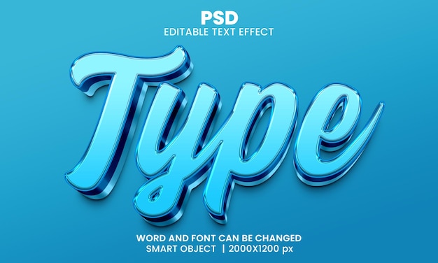 Type 3d editable text effect Premium Psd with background