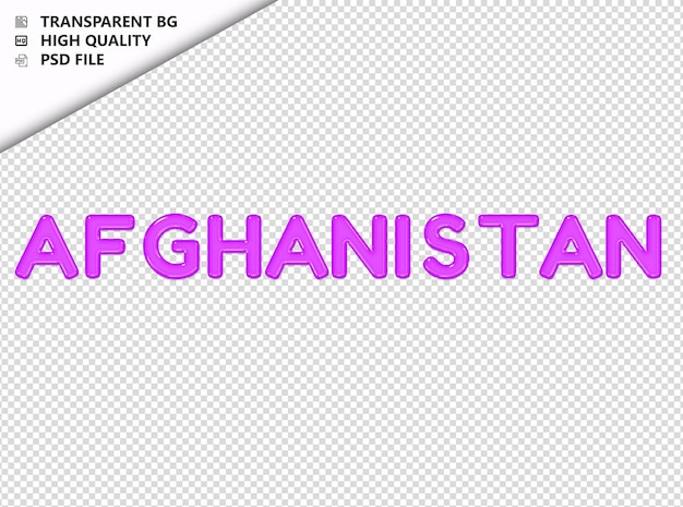 PSD la typographie de l'afghanistan texte violet en verre brillant psd transparent