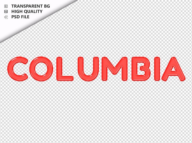 PSD la typographie de columbia texte rouge en verre brillant psd transparent