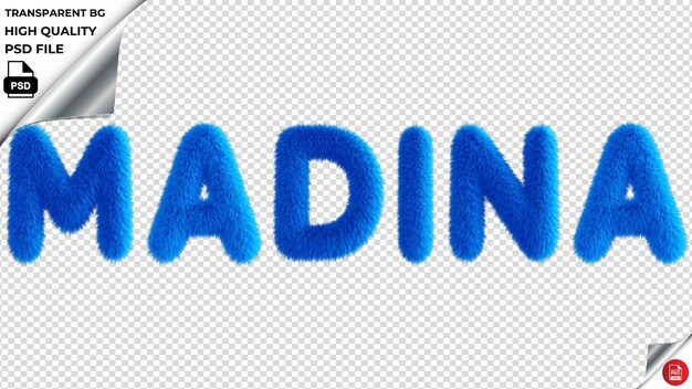PSD la typographie de madina est bleue, le texte est moelleux, le psd est transparent.