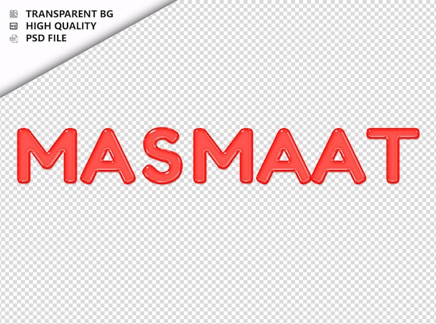 PSD la typographie de masmaat texte rouge en verre brillant psd transparent