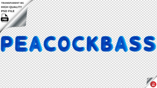 PSD la typographie peacockbass est bleue, le texte est moelleux, le psd est transparent.