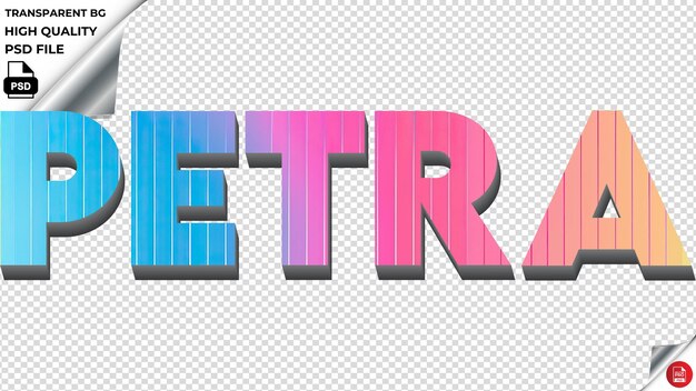 PSD la typographie de petra est un arc-en-ciel coloré, la texture du texte est psd, et le texte est transparent.