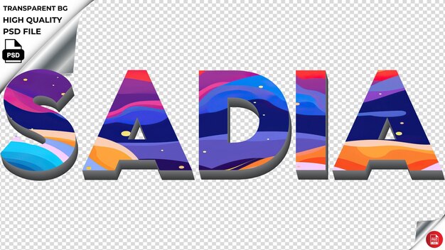 PSD la typographie de sadia est plate, colorée, la texture du texte est psd, transparente.