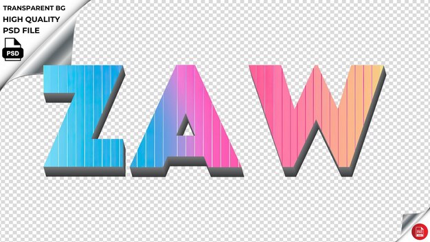 PSD la typographie zaw est un arc-en-ciel coloré, la texture du texte est psd, et la transparence est transparente.