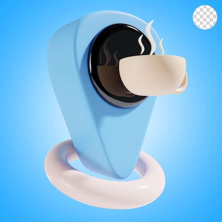 PSD la ubicación de la cafetería es el icono 3d.