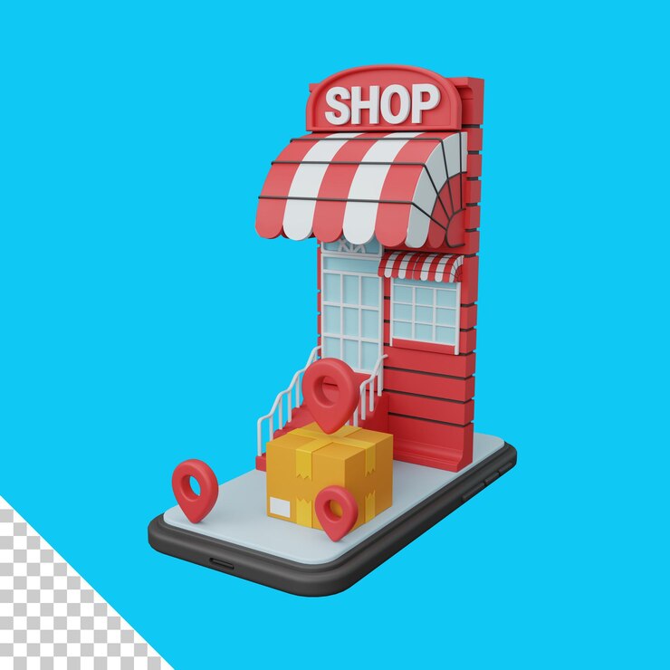PSD ubicación de entrega de representación 3d en el teléfono inteligente aislado útil para el comercio electrónico o el diseño comercial en línea