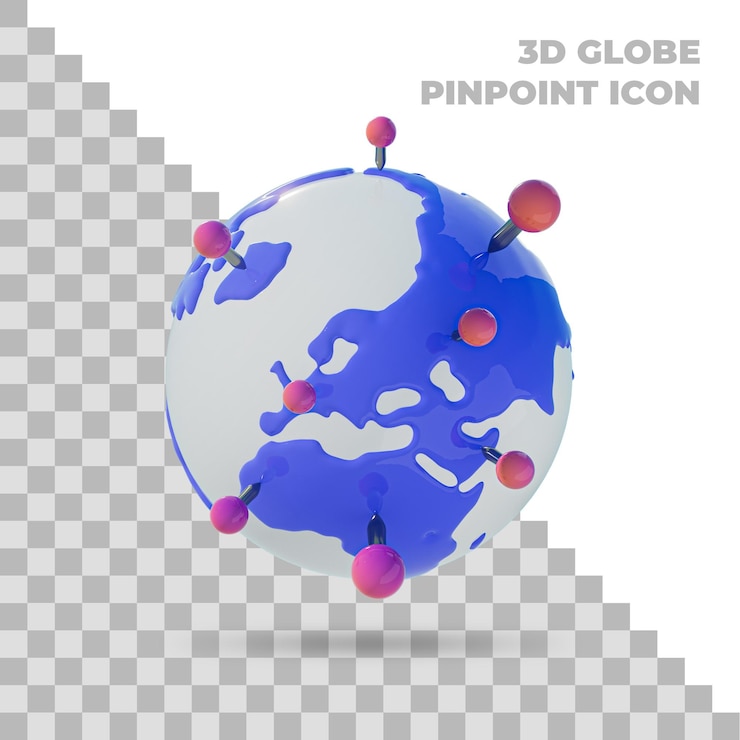 PSD ubicación del puntero en la tierra global 3d render concepto para la expansión empresarial en todo el mundo viajando