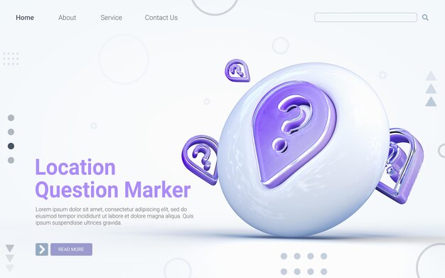 Ubicación de representación 3d realista signo de interrogación signo icono de render 3d sobre el fondo blanco brillante
