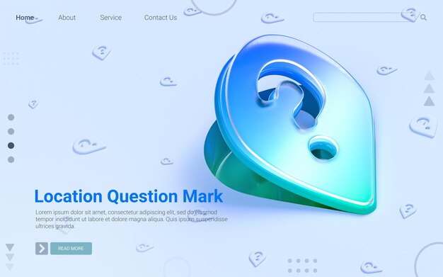 Ubicación signo de interrogación plegable sobre fondo blanco concepto de renderizado 3D para plantilla web de banner social